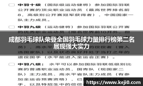 成都羽毛球队荣登全国羽毛球力量排行榜第二名展现强大实力